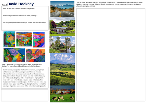 A art david hockney emulation worksheet teaching resources