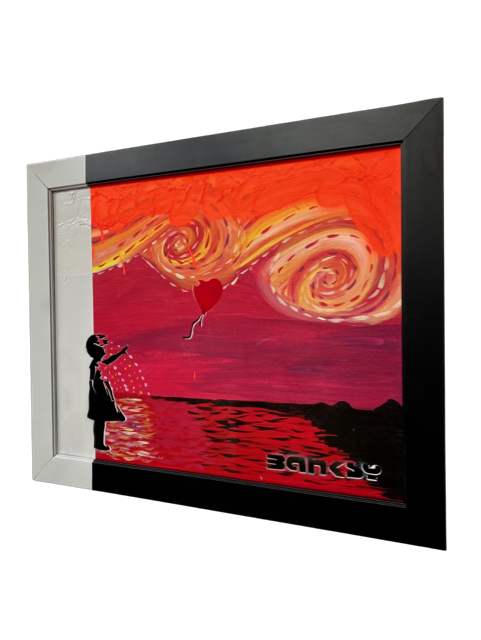 Banksy girl with balloon rare modern graffiti art painting