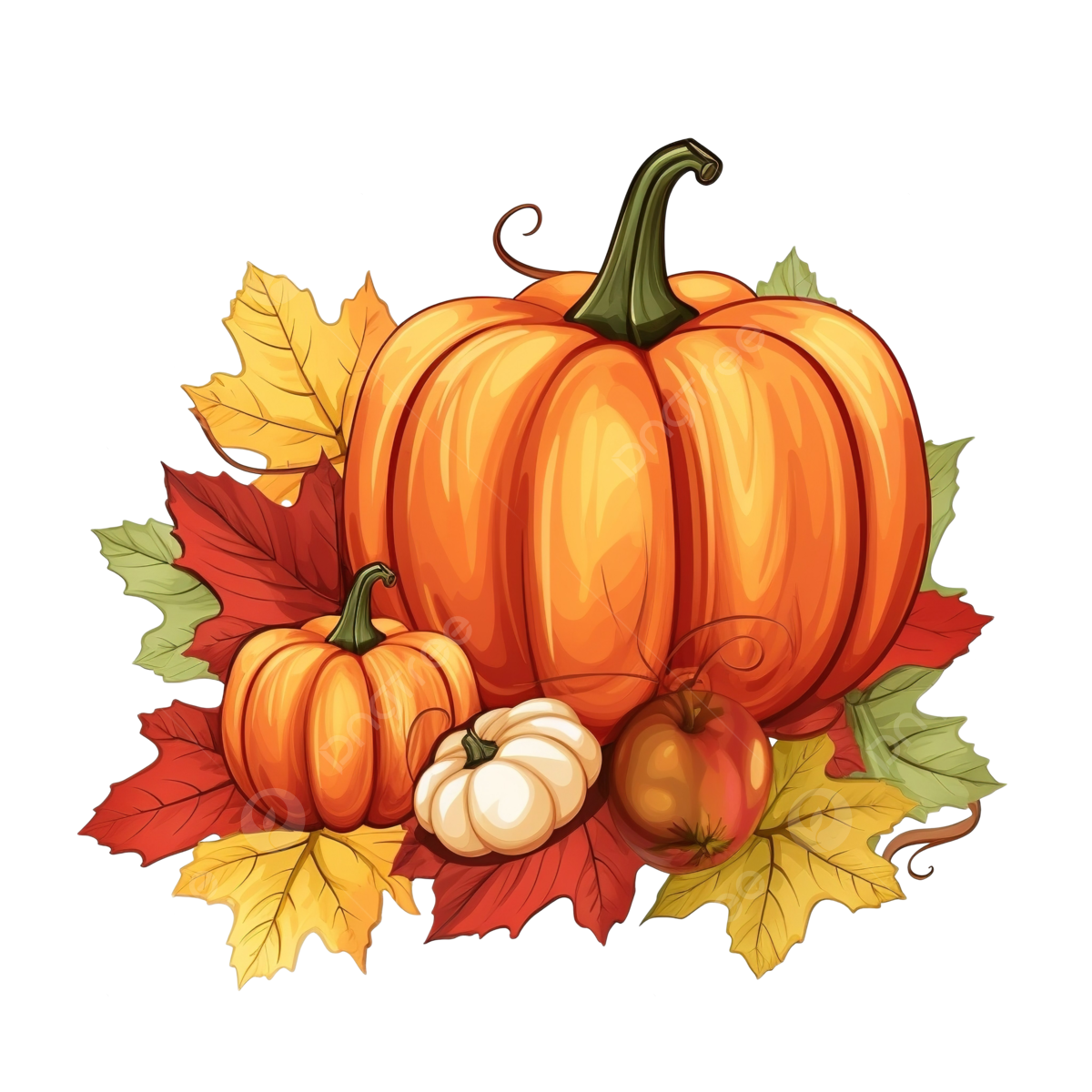 Feliz celebraciãn de acciãn de gracias con dibujos animados de calabaza y hojas de otoão png dibujos ilustraciãn diseão dãa de gracias png imagen para dcarga gratuita