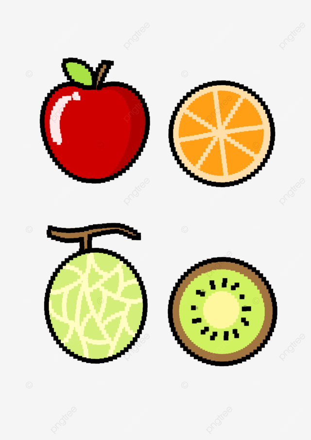 Frutas pixel manzana naranja kiwi png dibujos pixelado pãxel fruta png y psd para dcargar gratis