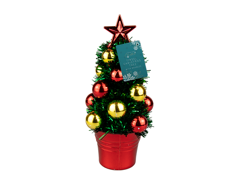 Mini tinsel christmas tree deration perfect for placing on tables mantle cm