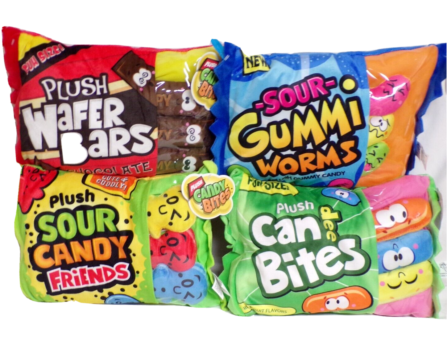 New plush candy pillow lot chocolate worms sour kids candee bites toy gift set