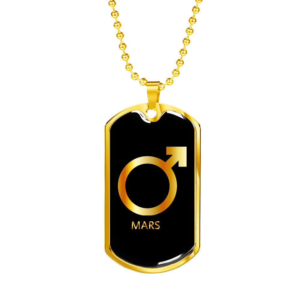 Zodiac and astrology symbol of the planet mars zodiac necklace stainless steel or k gold dog tag chain