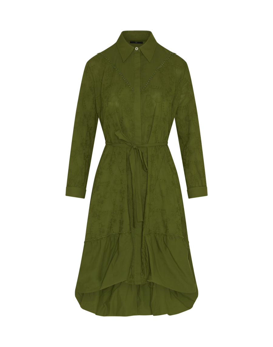 Beauty shirtwaist dress in green poplin with embroideries
