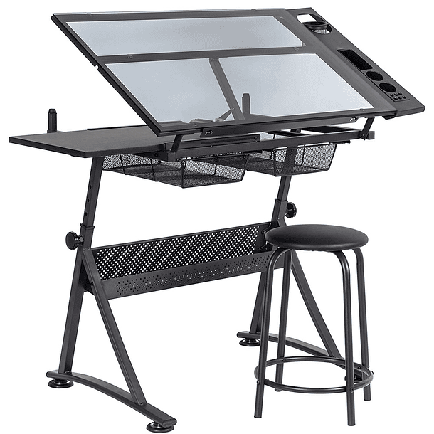 Mesa de dibujo profesional tablero de vidrio ajustable negra la casa del arte