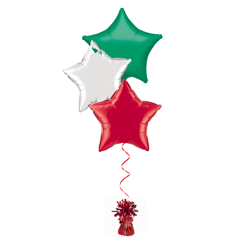 Bunch of red white and green foil star balloons â talking balloons