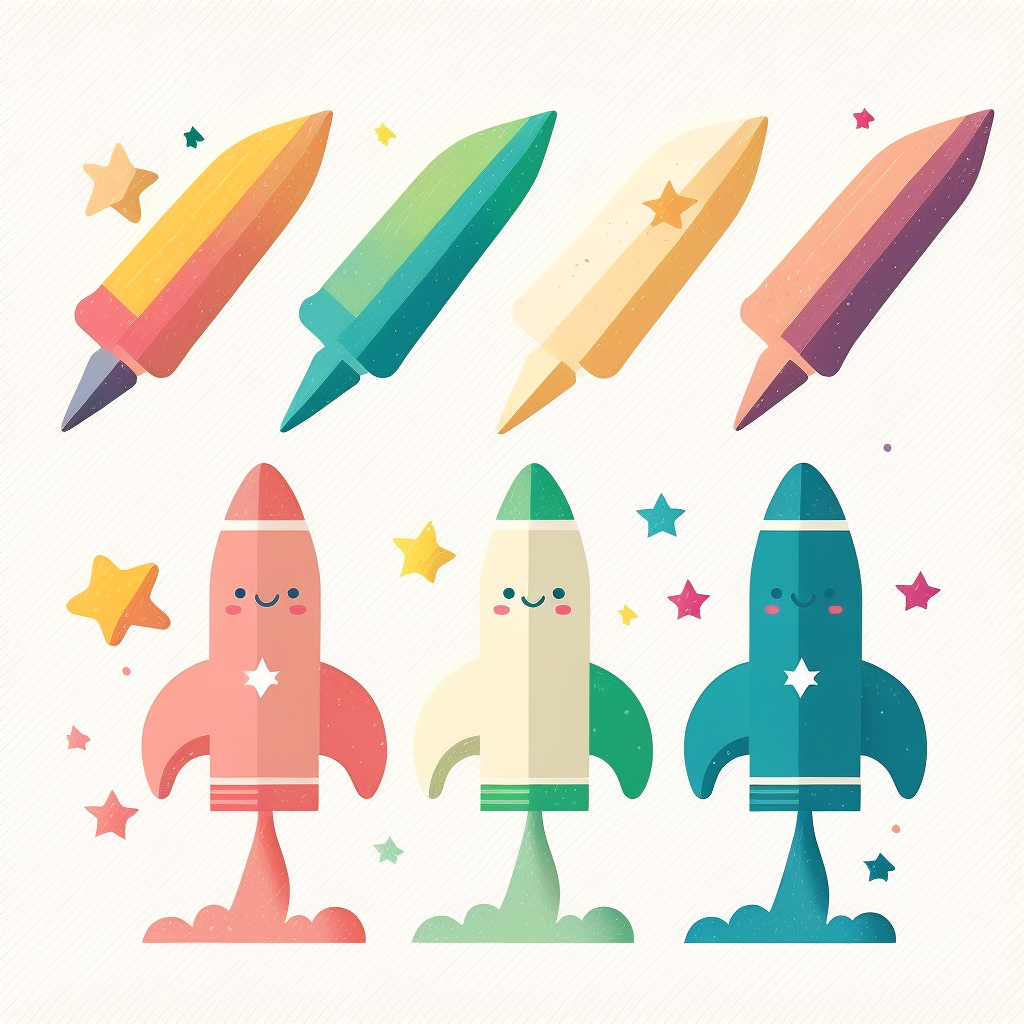 Six cute aircraft icons vector clipart in the style of lively brushstrokes star art group xing xing label and marker style minimalism muted colors white bakcground