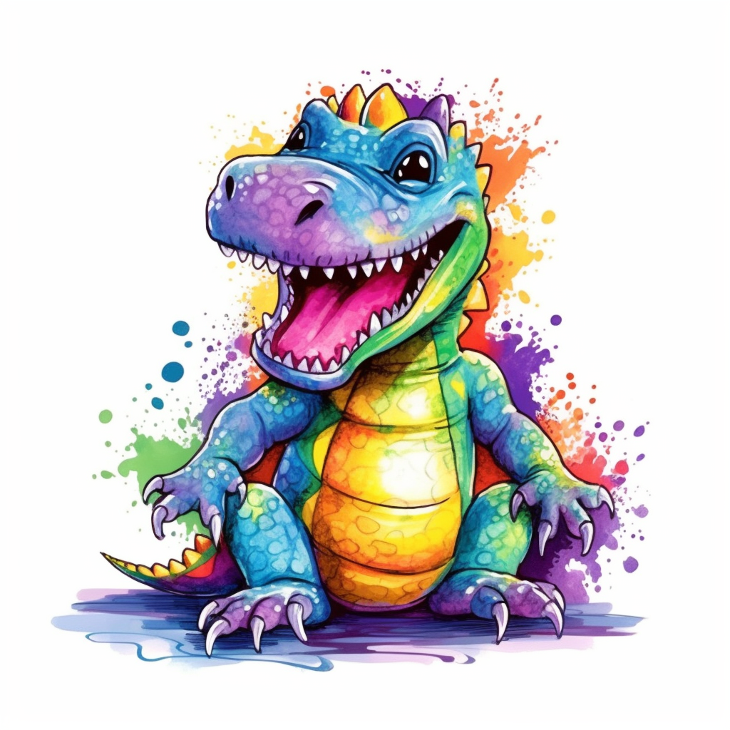 Cute cartoon rainbow alligator illustration clipart detailed black outline white background digital art watercolor