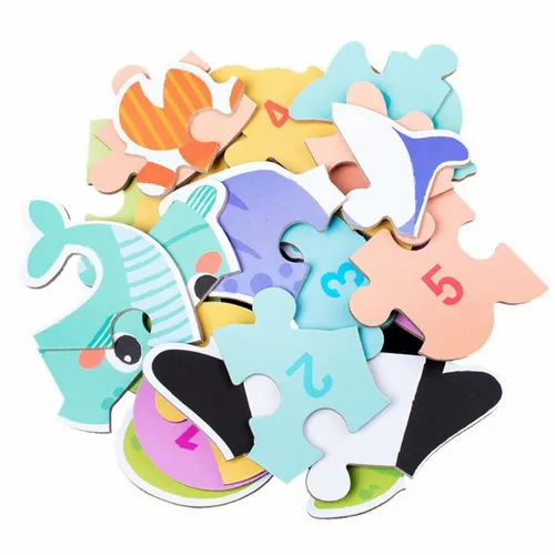 Multicolor wooden pattern puzzle game for kids tin box