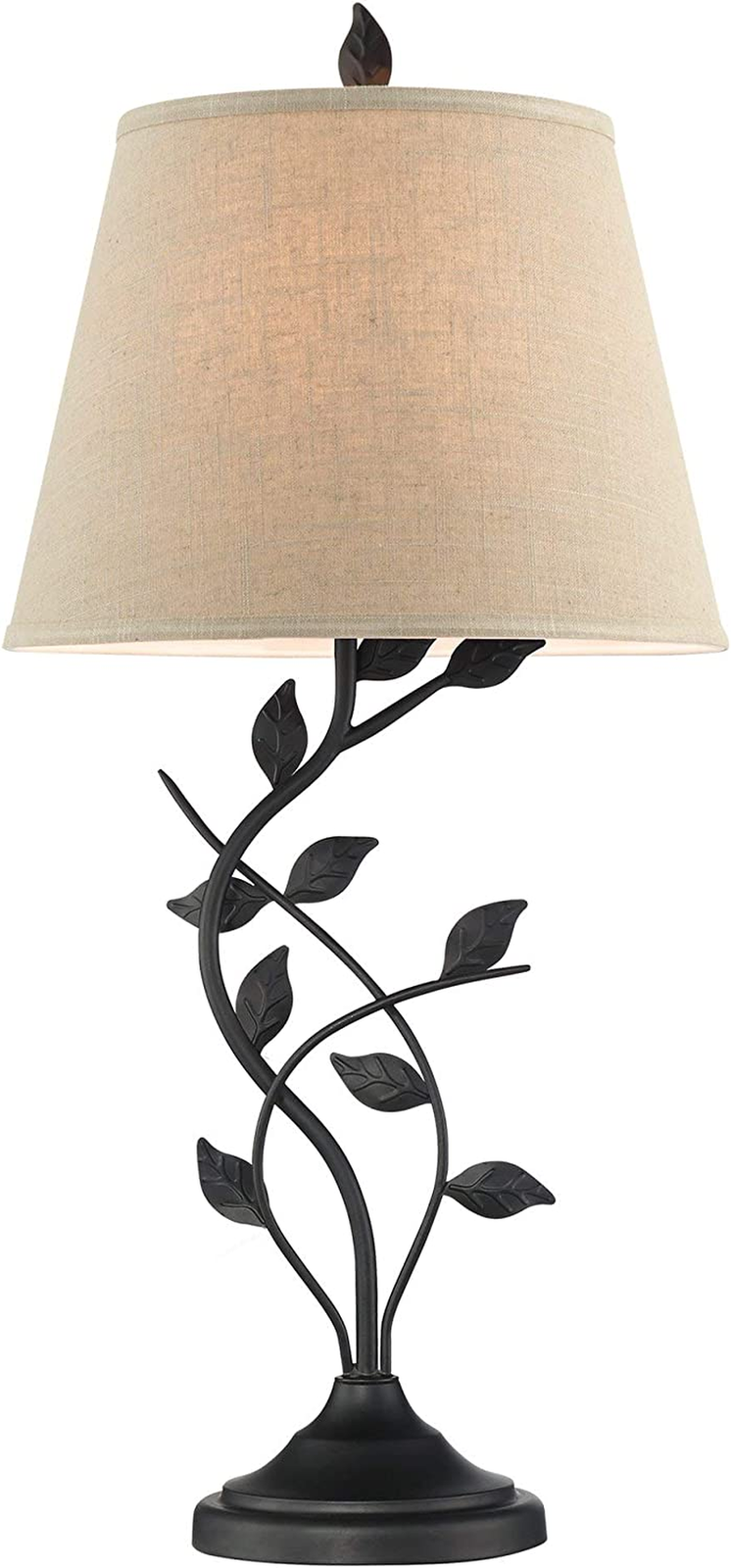 Ambrose traditional rustic table lamp beige fabric shade leaf detailed bo