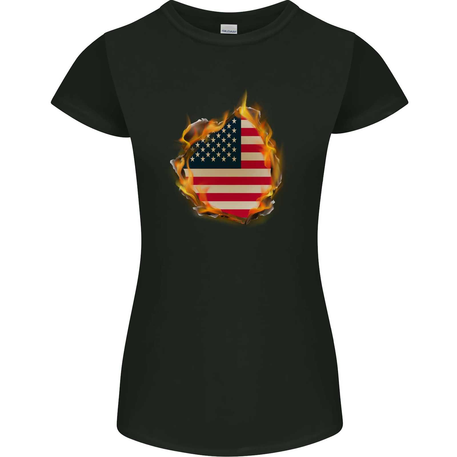 The stars stripes amerin flag fire usa womens petite cut t