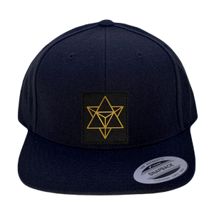 Yupoong flat bill hat with handmade blackgold vegan leather merk â buddha gear