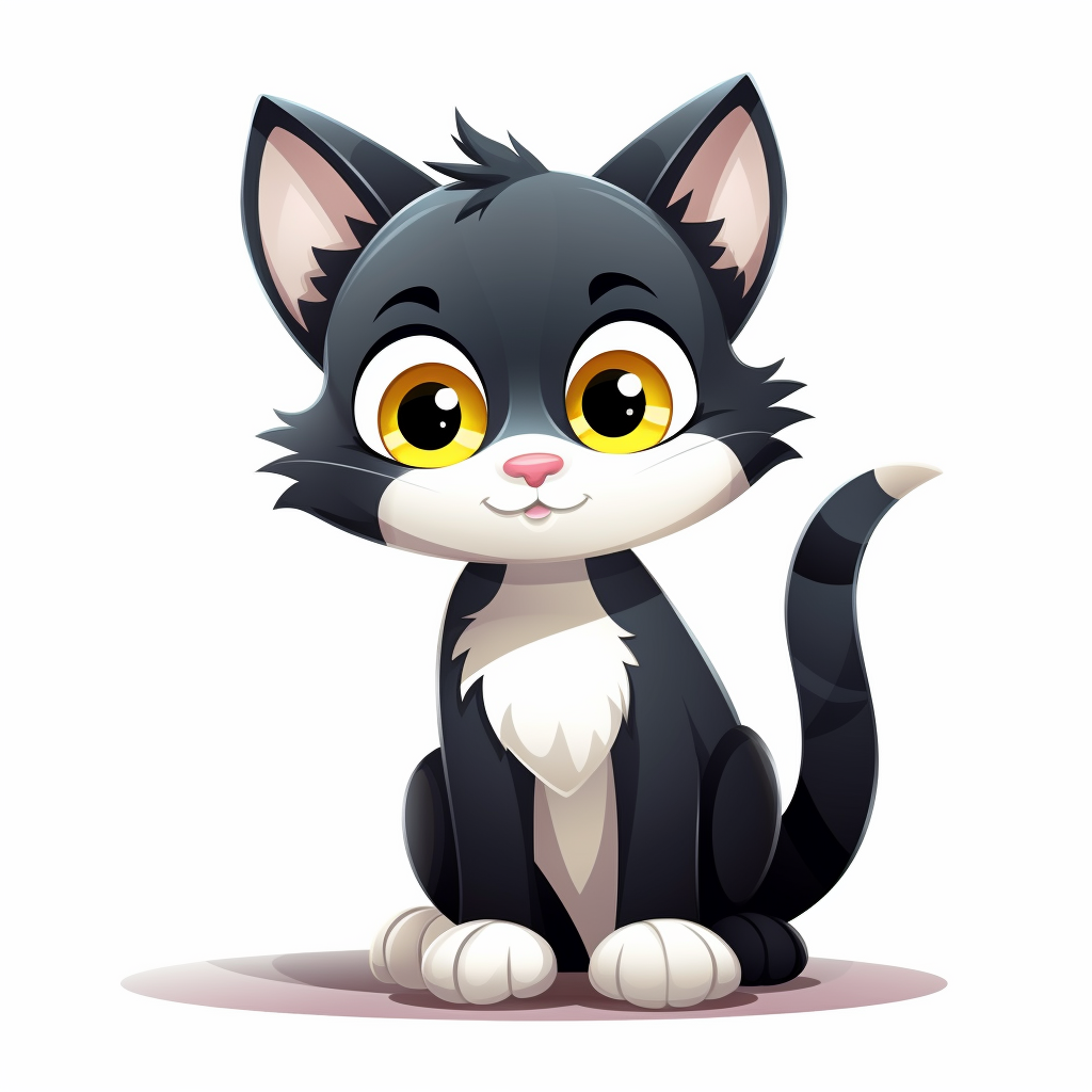 Cute cartoon cat black and white cat black face with a little bit white by mouth