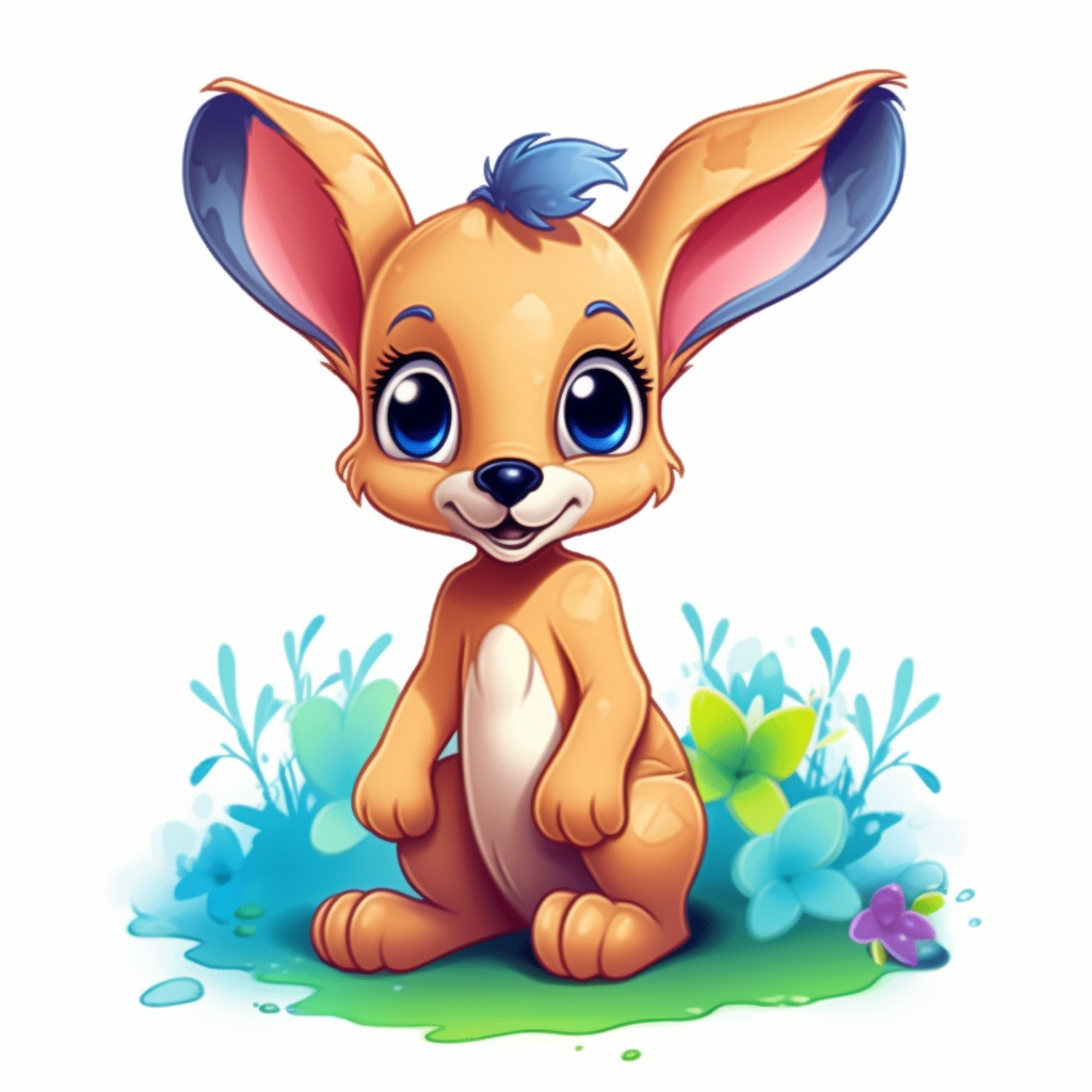 Cute happy baby kangaroo fairy tale vibrant colors clipart graphic disney coloring page graffiti white background full hd hight quality
