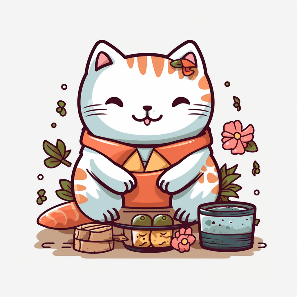 Clipart de gato a er sushi em estilo kawaii sticker enthusiastic earthy kawaii contour vector white background detailed
