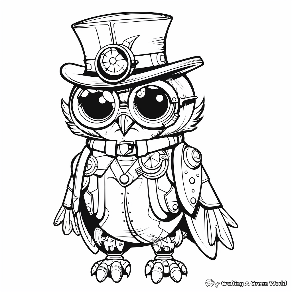 Steampunk owl coloring pages