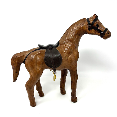 Paper mãchã horse statue figure leather wrapped saddle vintage