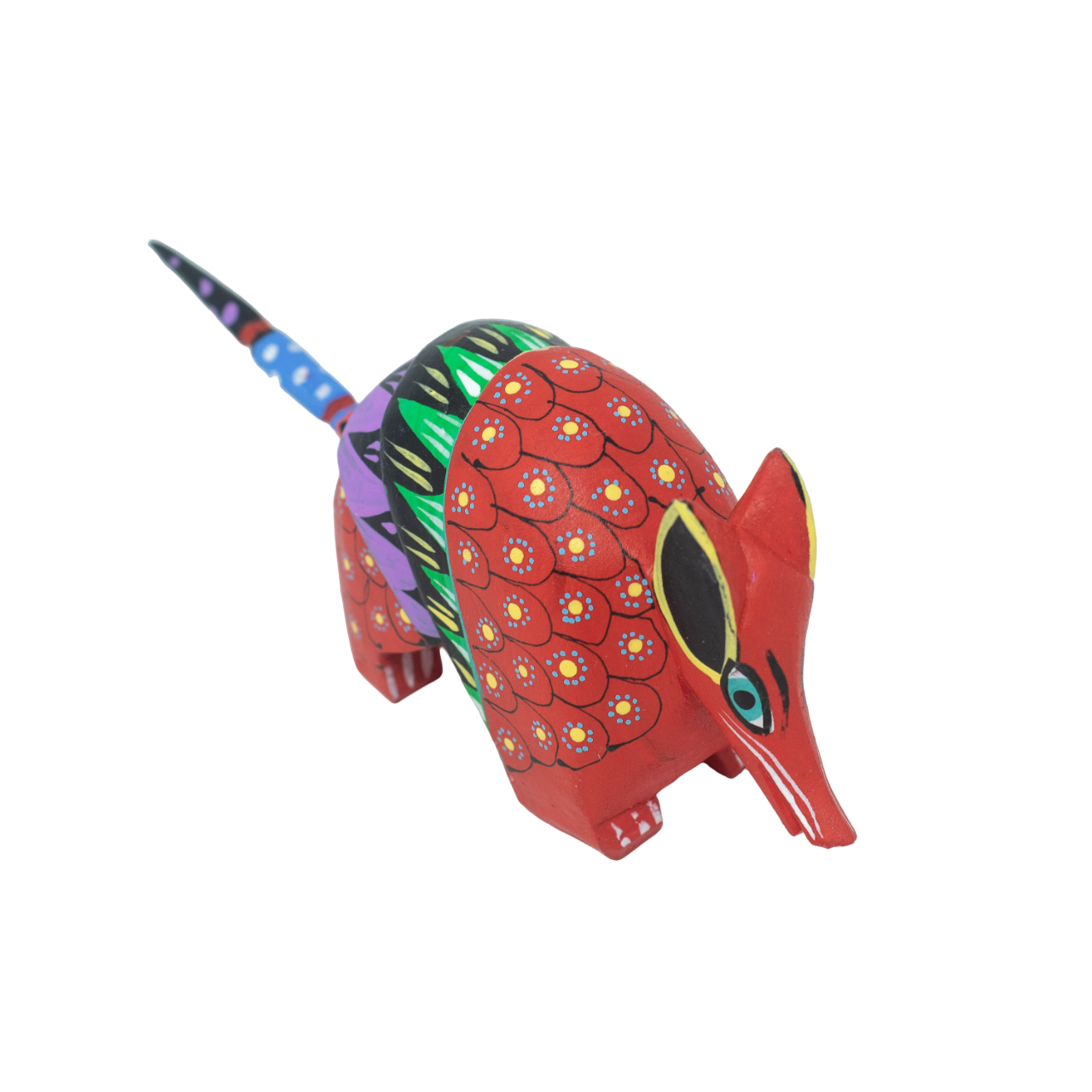 Handcarved guatemalan folk art colorful armadillo red alebrije mexican folk art