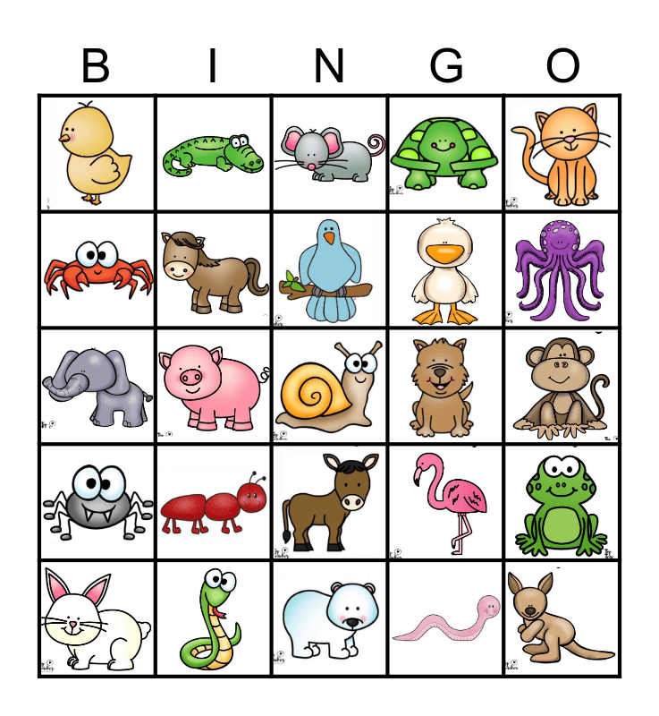 Animal walks bingo card