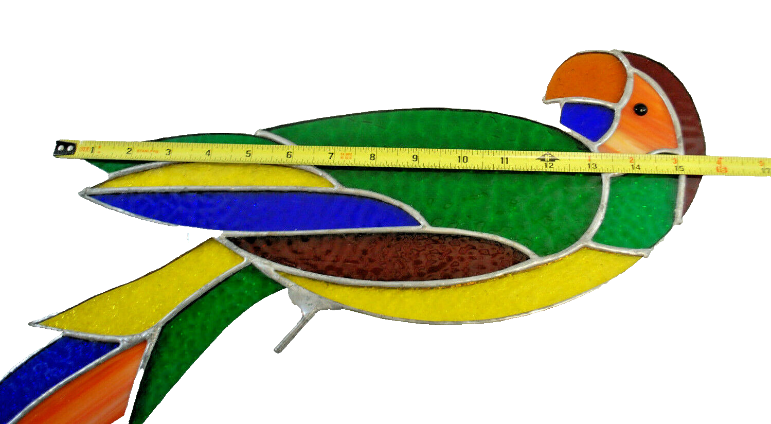 Stained glass macaw parrot sun catcher on a plastic ring handcrafted m