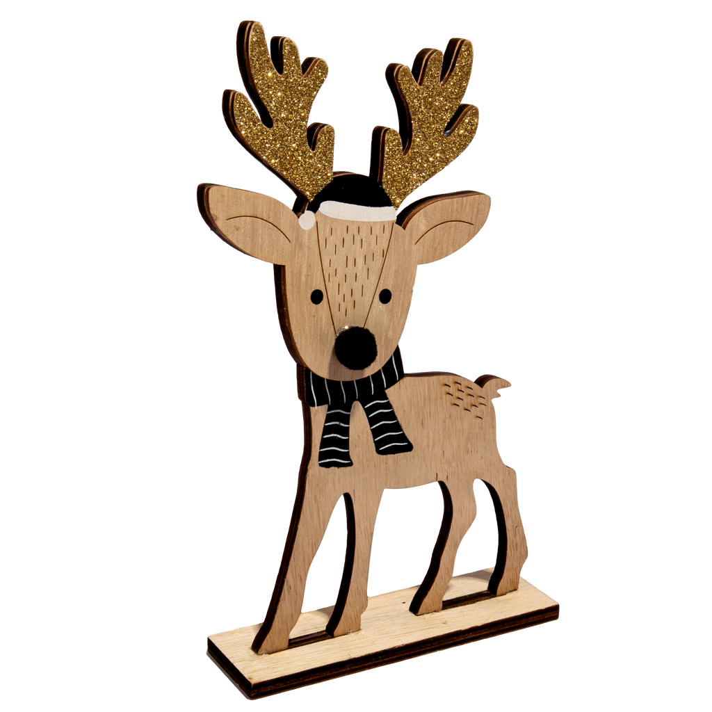 Christmas plywood standing reindeer with glitter and hat x x