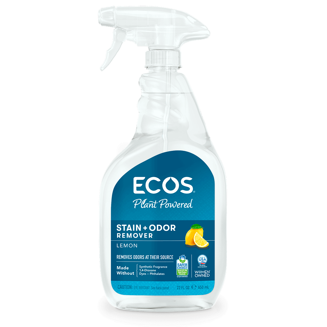 Stain odor remover with lemon oil to refresh clean fabrics carpets