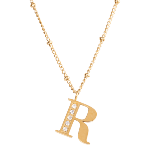 Luckyly collar inicial letra r collares de mujer acero inoxidable baão de oro k y zirconia