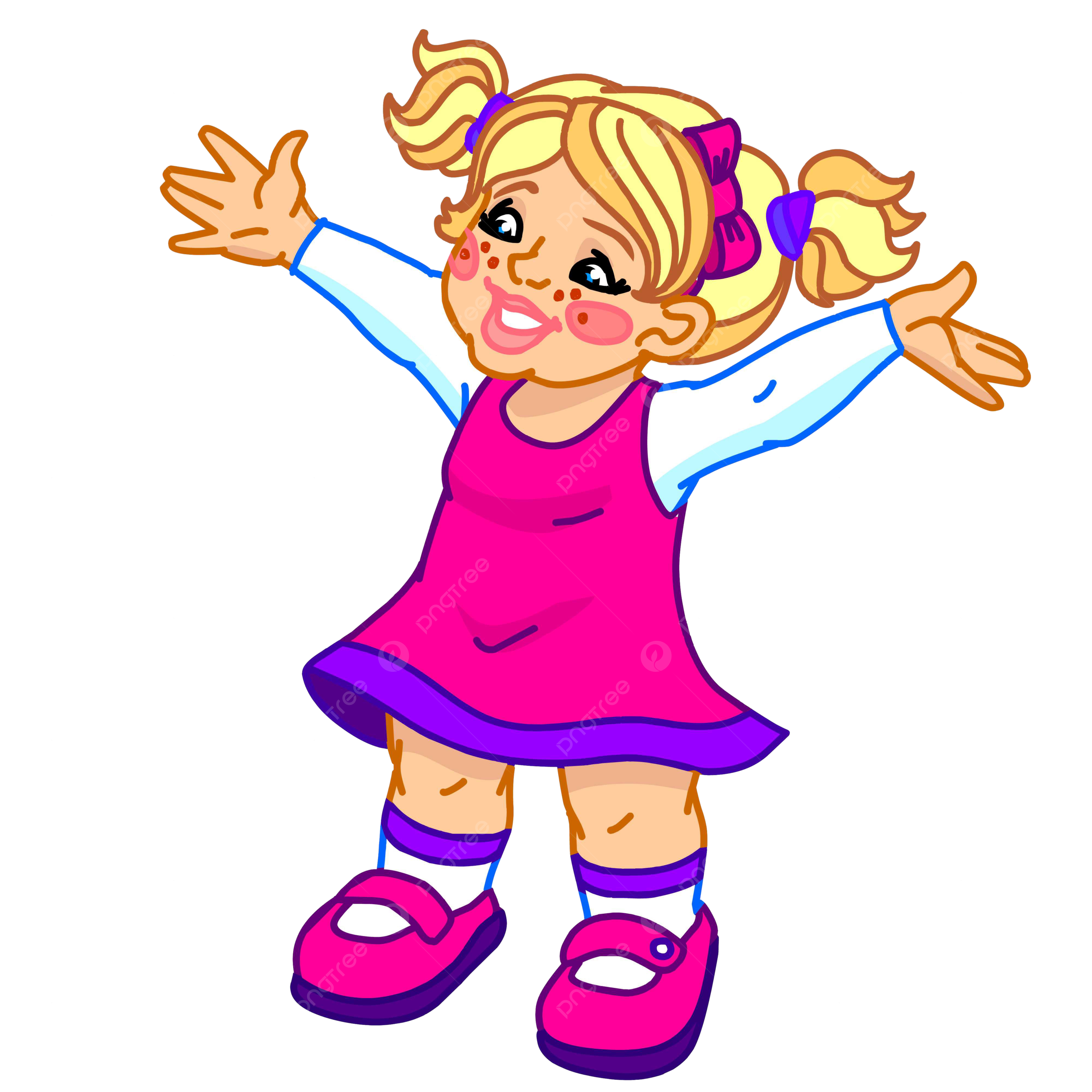A joyful young girl depicted in a cartoon against a drawing happy png transparent image and clipart for free download