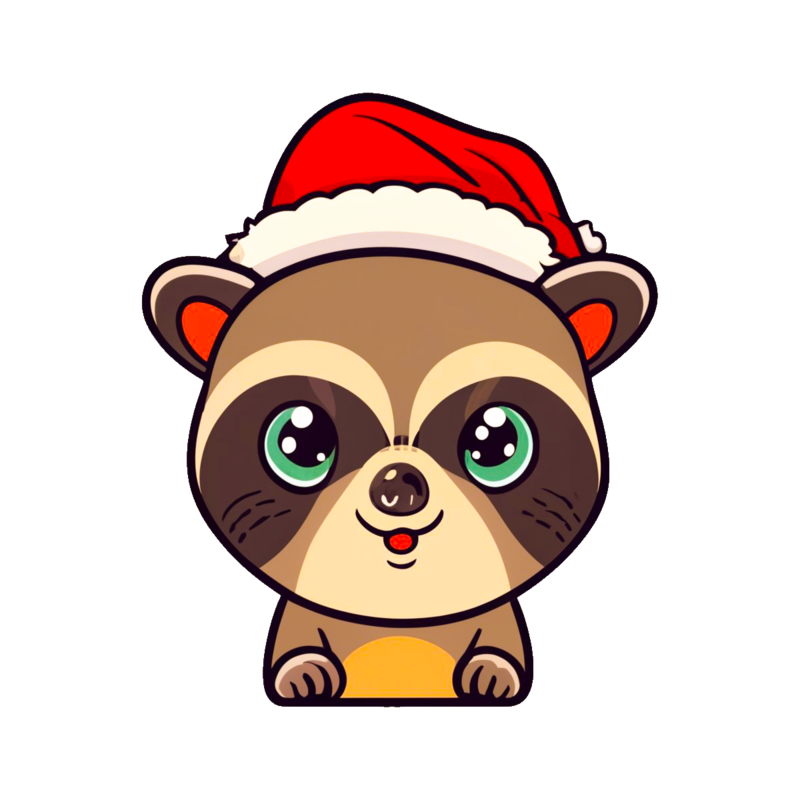 Illustration of a cute cartoon raccoon wearing santa hat png png images psd free download