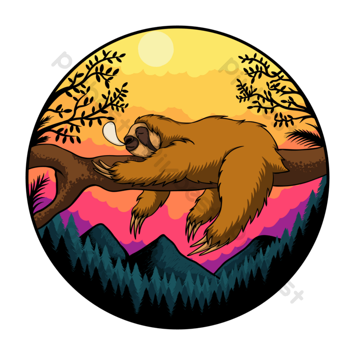 Sloth sleep sunset retro vector illustration png images eps free download