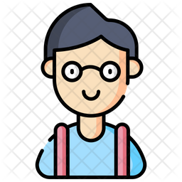 Teenage guy studying on laptop colored outline icons