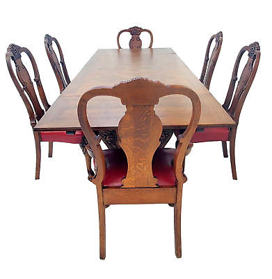 Antique ornately carved draw leaf table dining chairs set w claw feet s