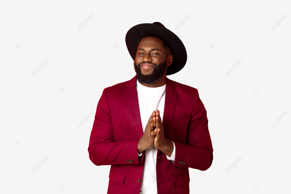 El hombre negro rentable sonrãe y se frota las manos de pie contra el rojo png dibujos aão nuevo bandera celebrando png imagen para dcarga gratuita