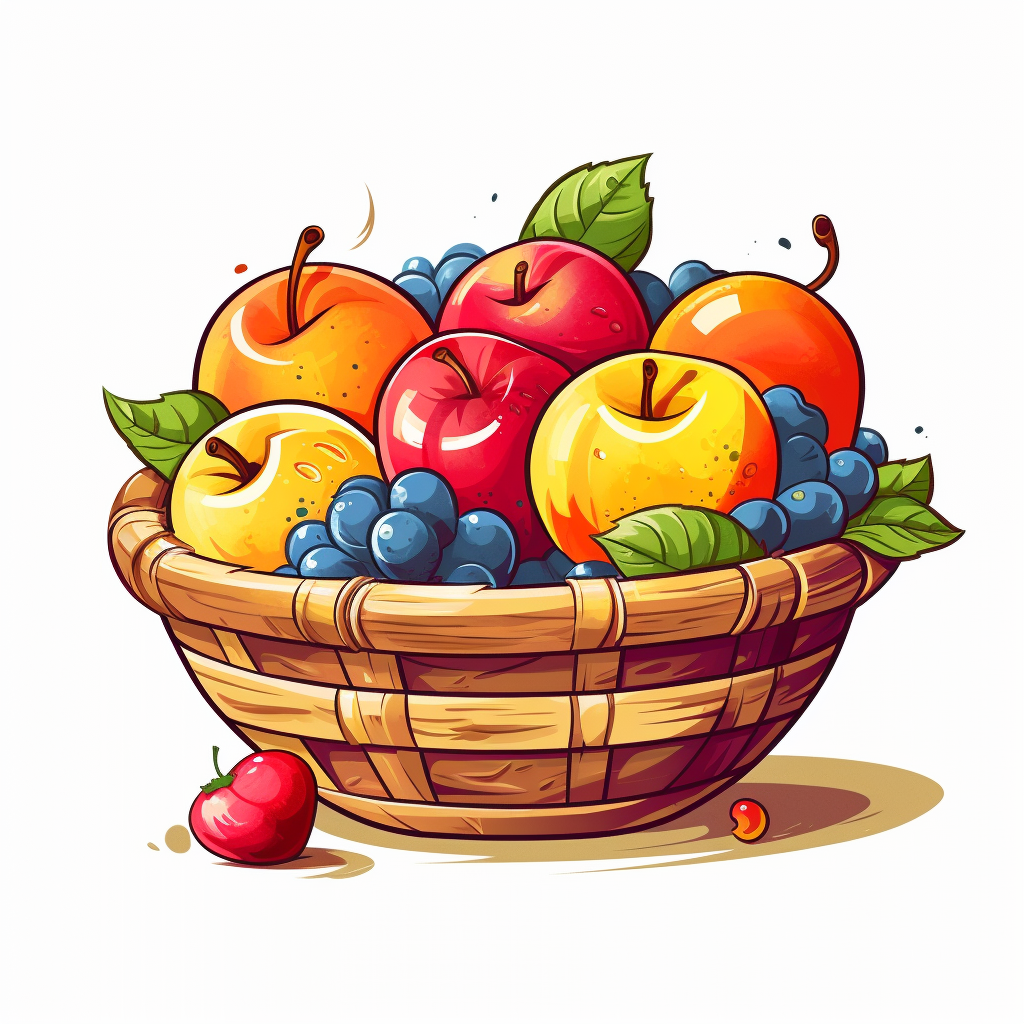 Apple with fruit basket vector style clipart white background ar