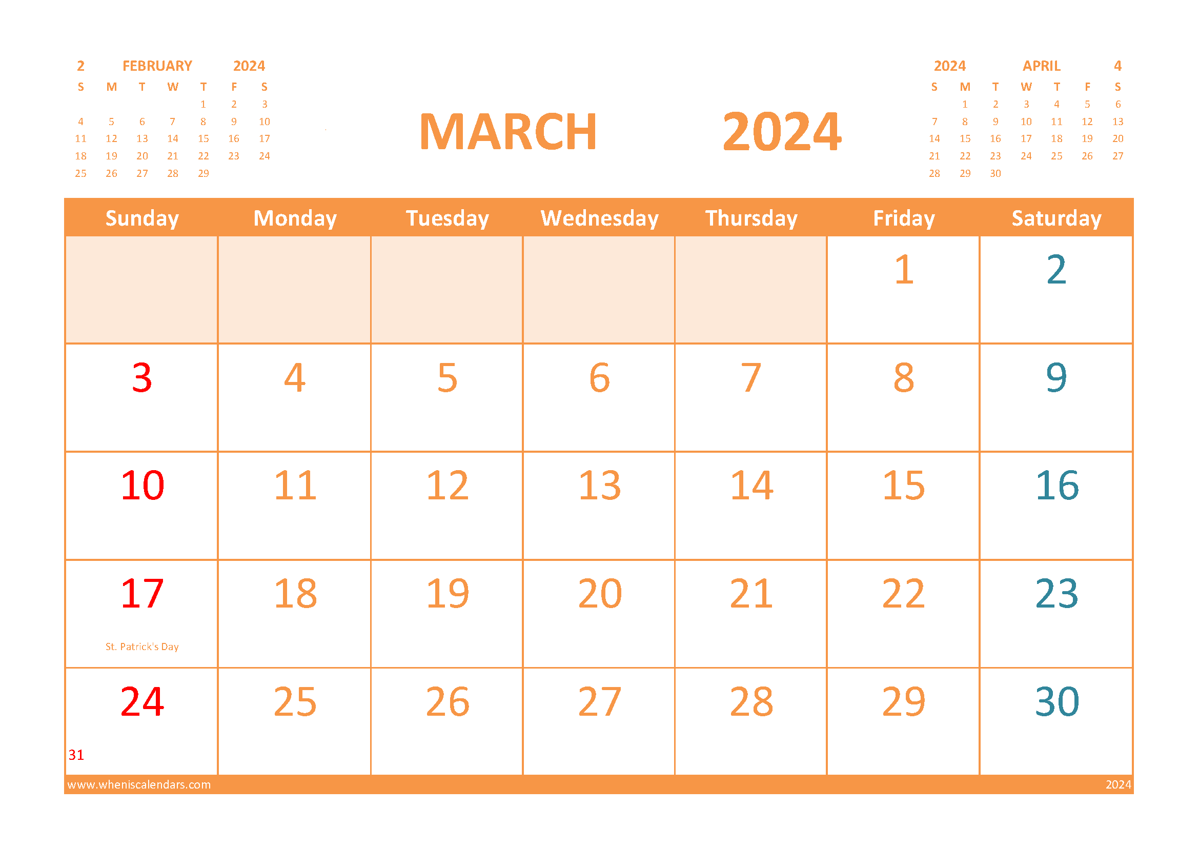Calendar for march with holidays free printable