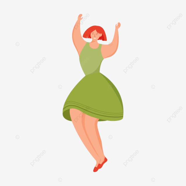 Dama bailando en vtido verde carãcter vectorial de color semiplano png mujer actividad toon png y vector para dcargar gratis