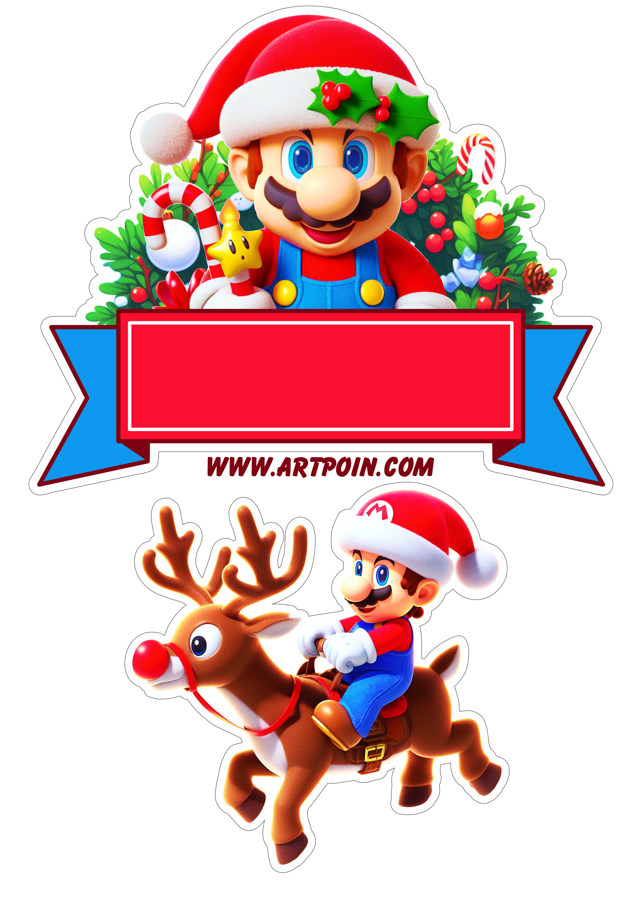 Natal do mario bros topo de bolo para festinha infantil artigos de papelaria png