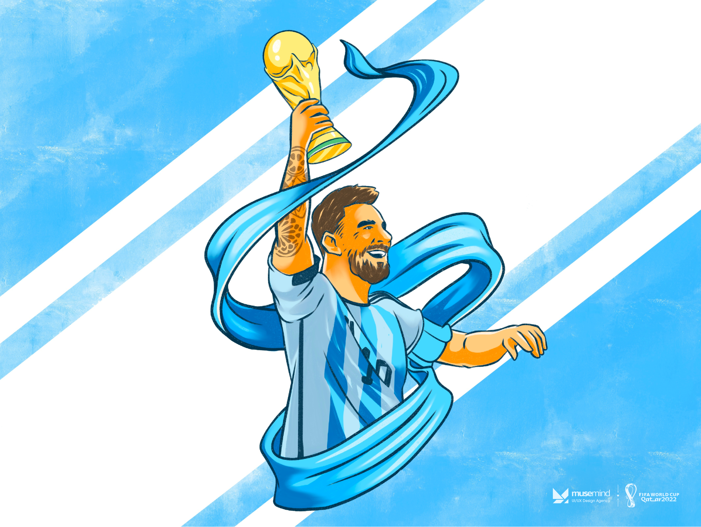 Messi won the world cup illustration by musemind branding for musemind uiux agency on