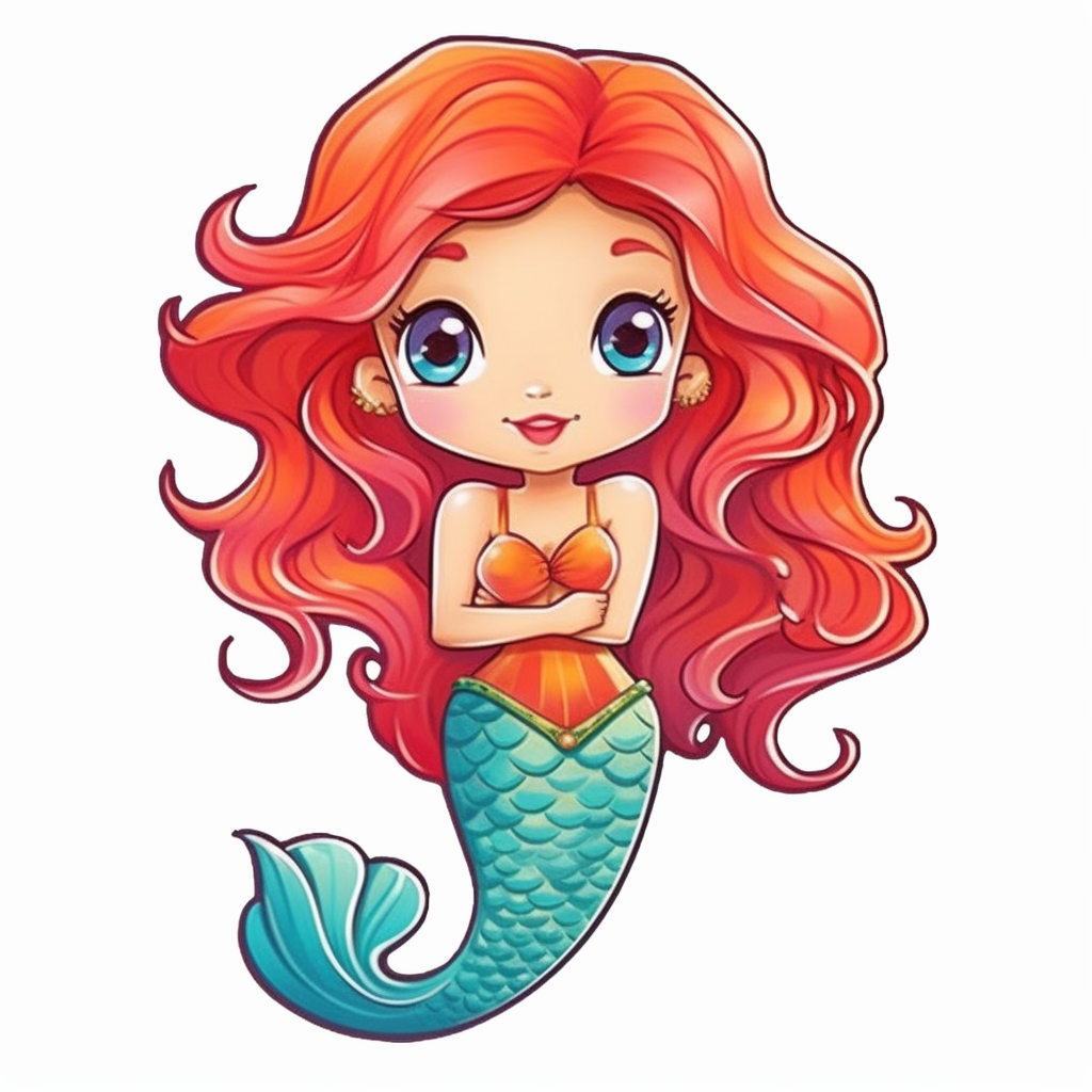 Cute cartoon colourful mermaid clipartstiker white background