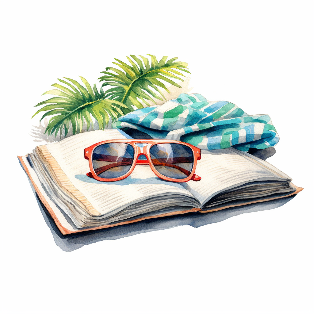 Clipart white background watercolour d illustration no shadow a beach towel with tropical patterns on it
