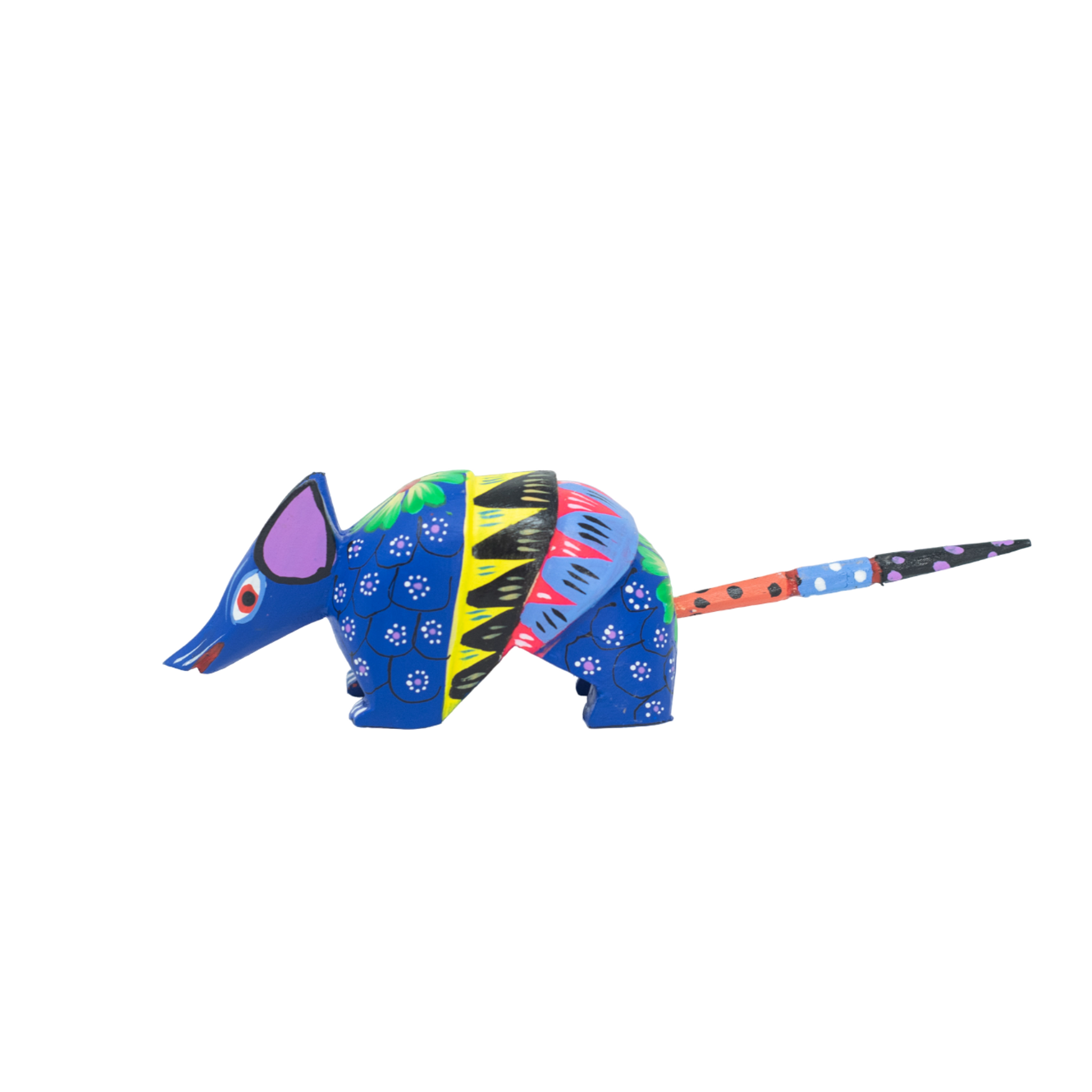 Handcarved wooden oaxacan alebrije colorful blue armadillo mexican folk art