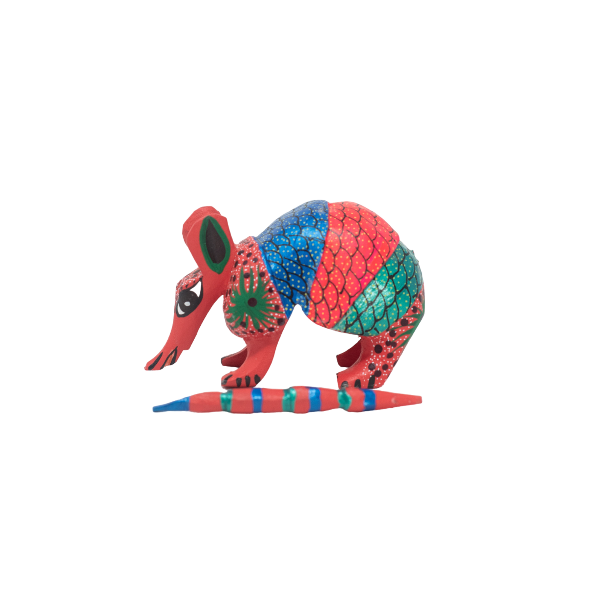 Handcarved oaxacan alebrije colorful orange armadillo with scales unique home decor
