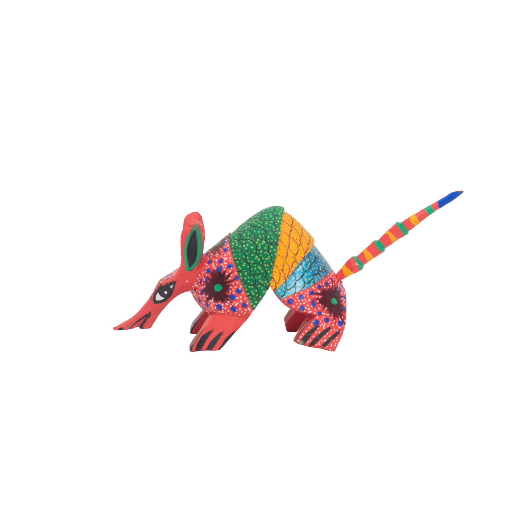 Handcarved wooden oaxacan animals colorful red armadillo magical alebrije traditional art