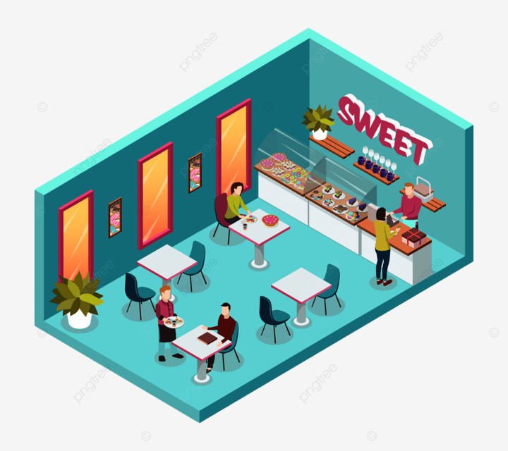 Tienda de dulc en el interior con camareros y consumidor png cuadros consumidor tipografãa png y vector para dcargar gratis