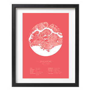 Coral color singapore minimalist map poster online