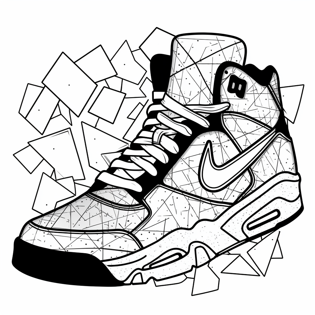 Coloring page of nike air dt max and box label glitter patterns geometric style clipart black and white no fill