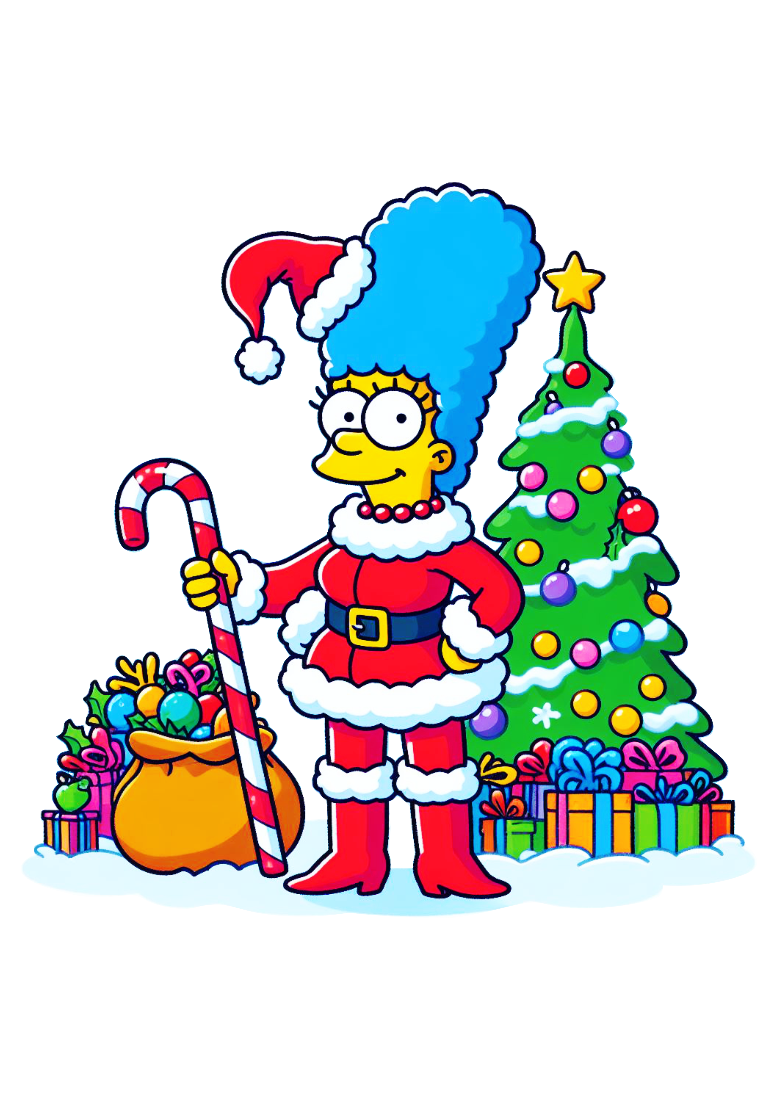 Os simpsons marge gorro do papai noel decoraãão de natal desenho infantil fundo transparente ãrvore de natal e presentes png