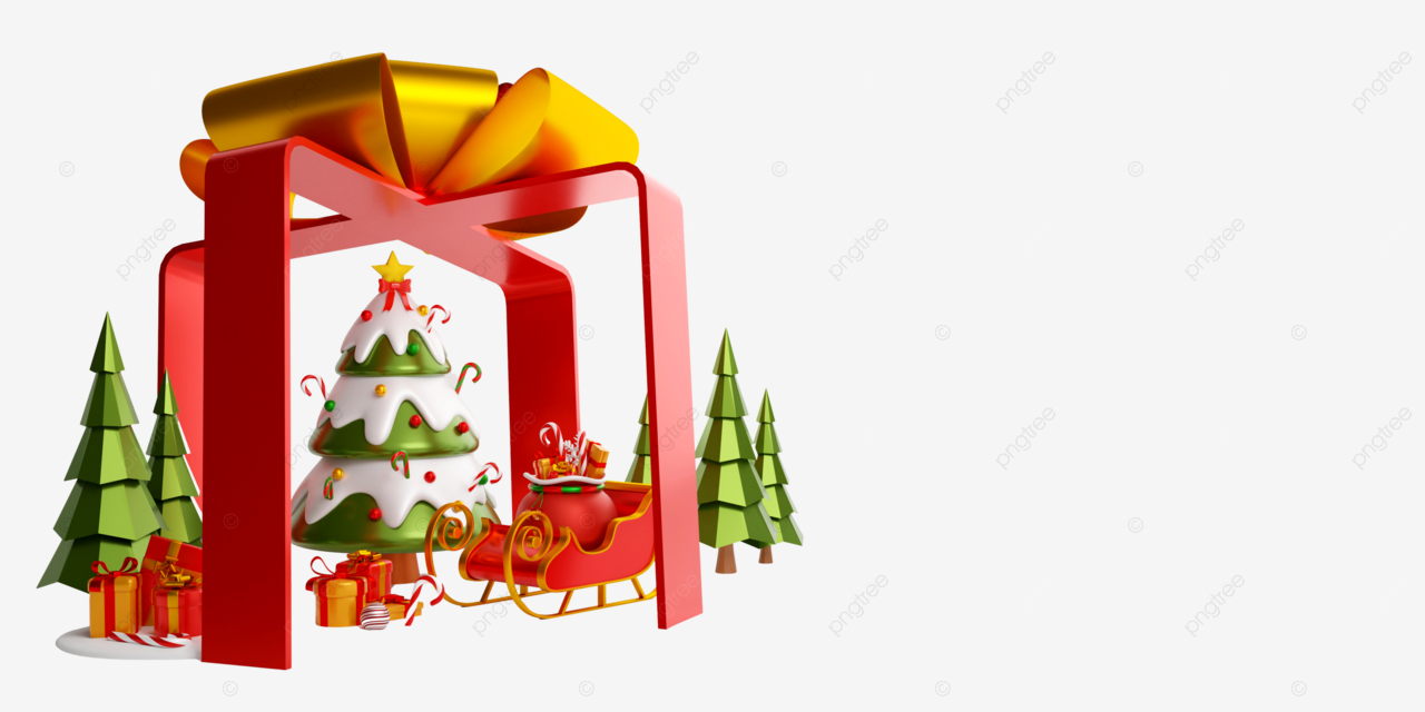 Um banner tema de natal ilustrado em d uma caixa de presente contendo um