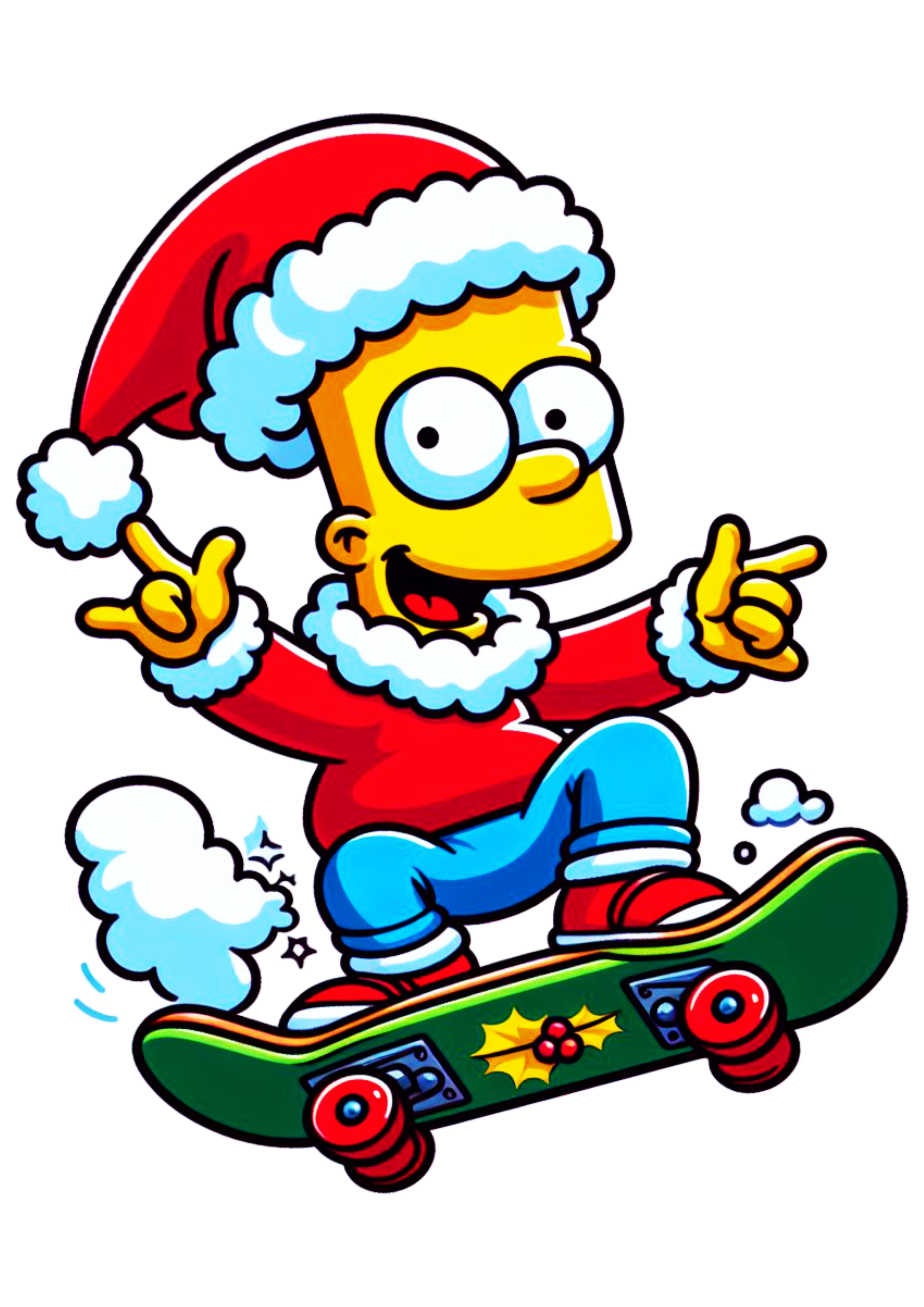 Os simpsons bart andando de skate gorro do papai noel fundo transparente desenho png