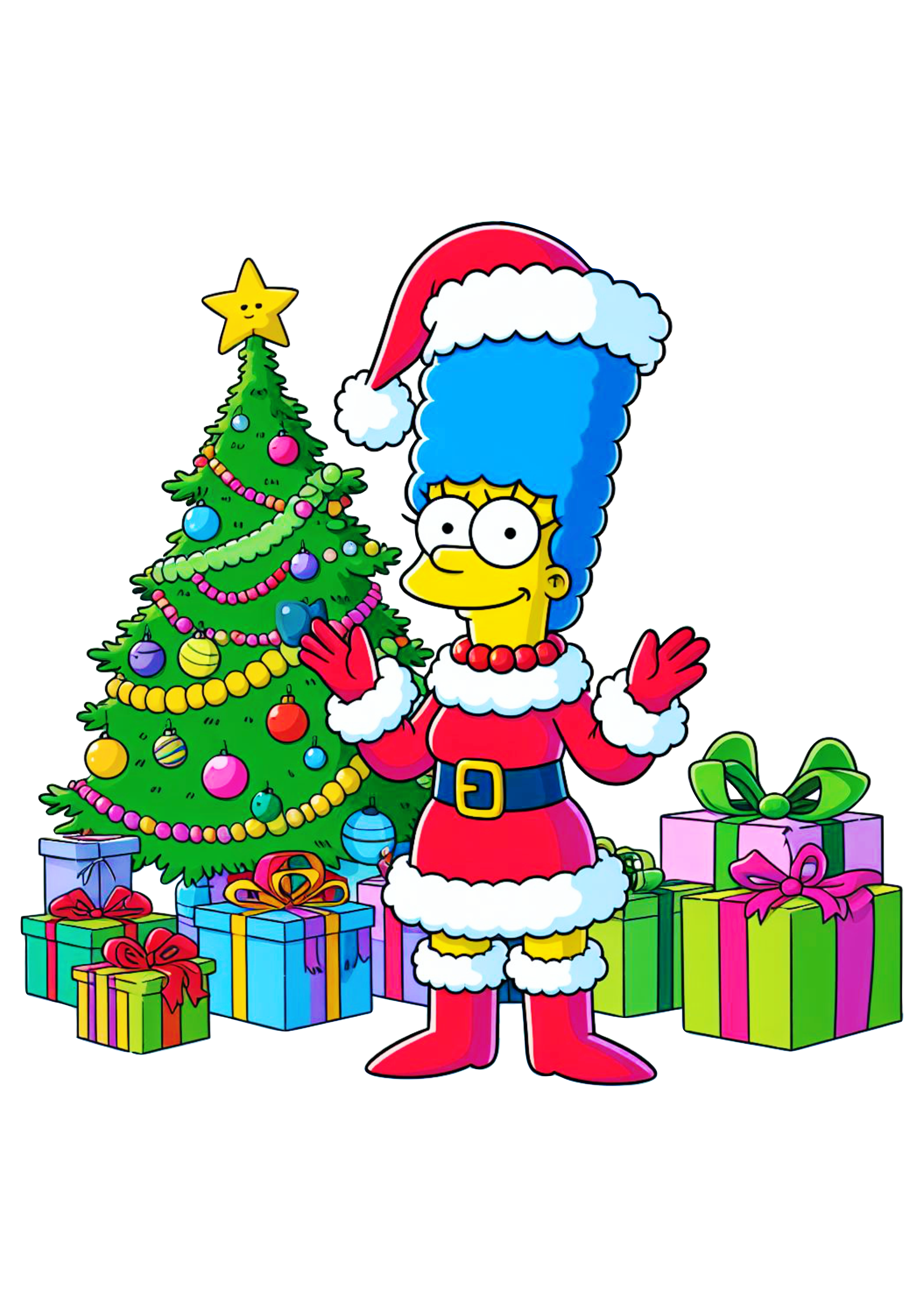 Os simpsons marge gorro do papai noel decoraãão de natal desenho fundo transparente ãrvore de natal e presentes png